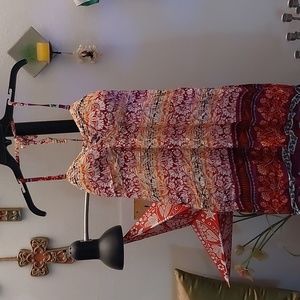 Red and yellow floral print dress